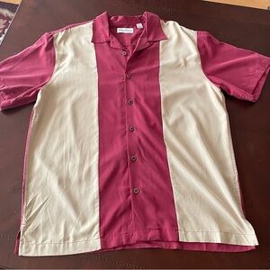 Caribbean Casual Red & Cream Button Down Shirt, Sz L